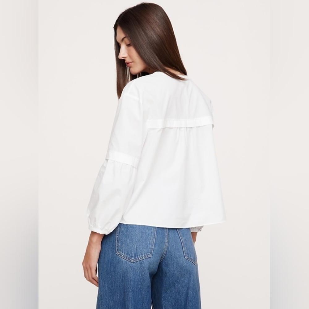 Banana Republic Embroidered Cotton Poplin Popover Top White - Picture 4 of 5